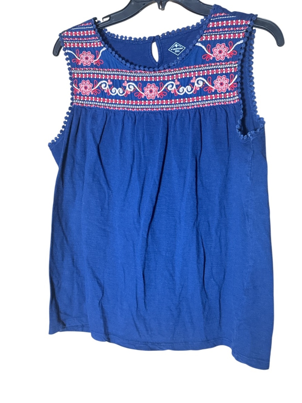 St. John's Bay Royal Blue Sleeveless Embroidered Yoke Camisole - Size L